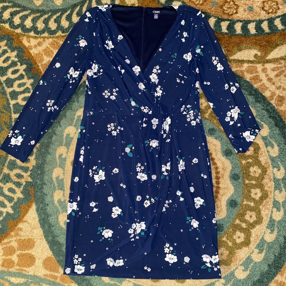 Chaps Faux Wrap Dress Navy Floral